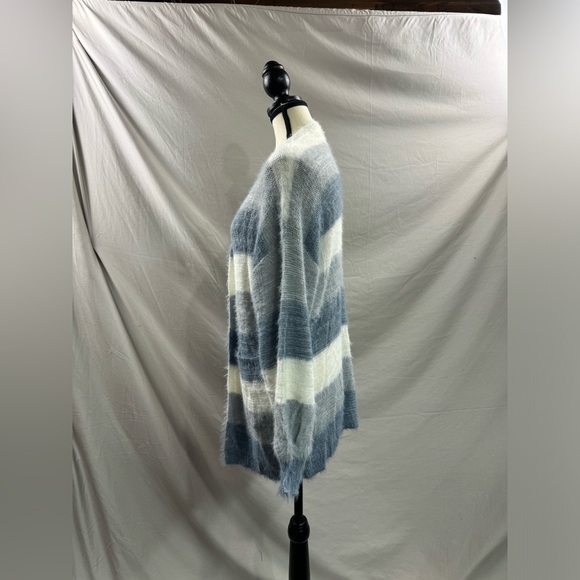 Blue Drop Shoulder Open Front Fluffy Knit Cardigan - Picture 7 of 8